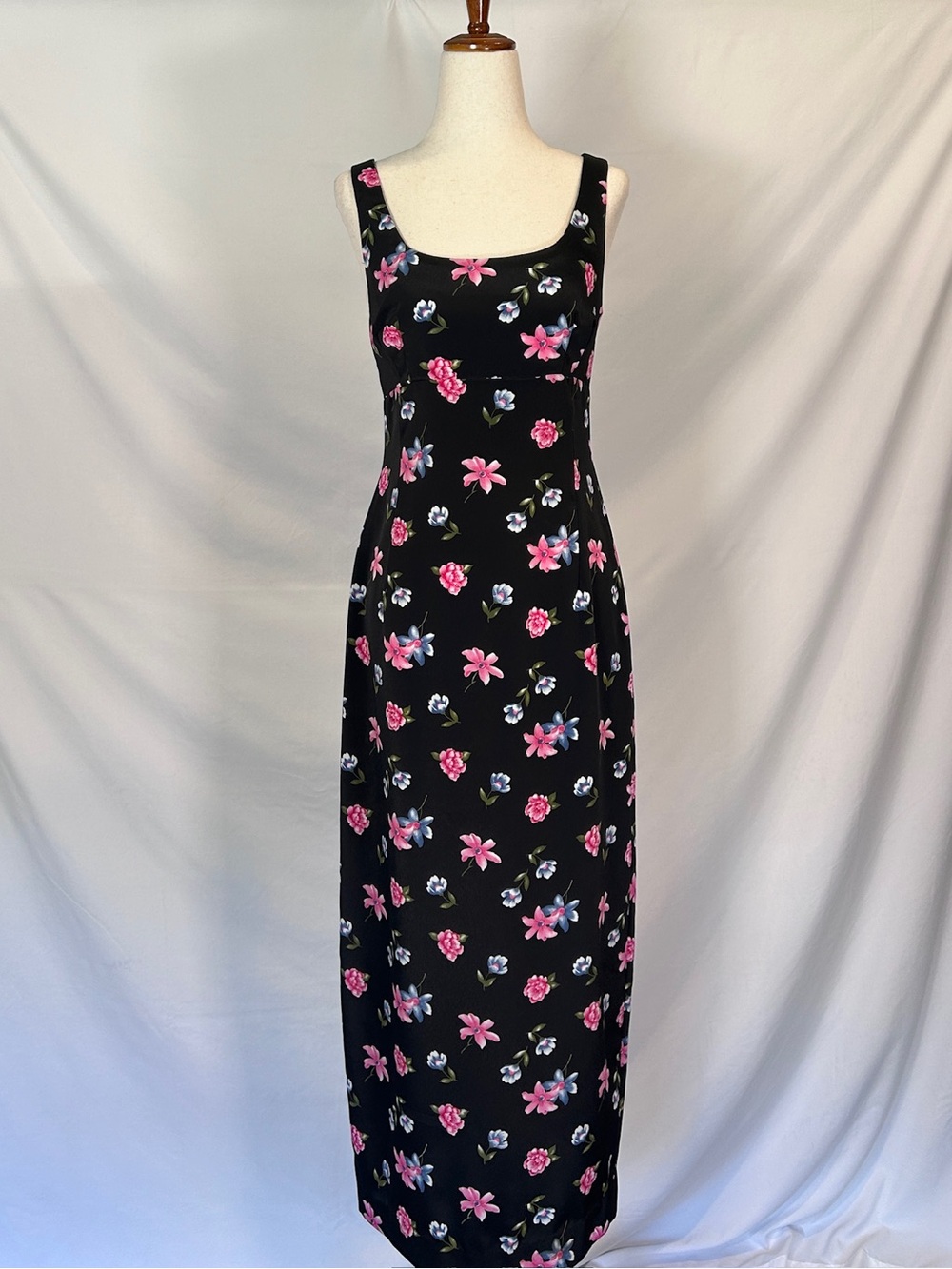 90s Rampage Black Maxi Dress with Floral Print